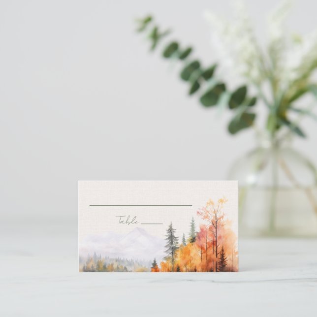 Romantischer Herbstsee Hochzeit Platzkarte (Stehend Vorderseite)