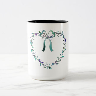 Romantischer Herz aus Blättern und Bändern Tasse