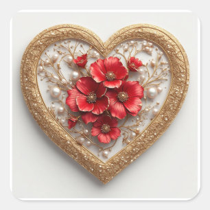 🌹 Romantischer Herz-Kranz für Brautparty-Geschenk Quadratischer Aufkleber