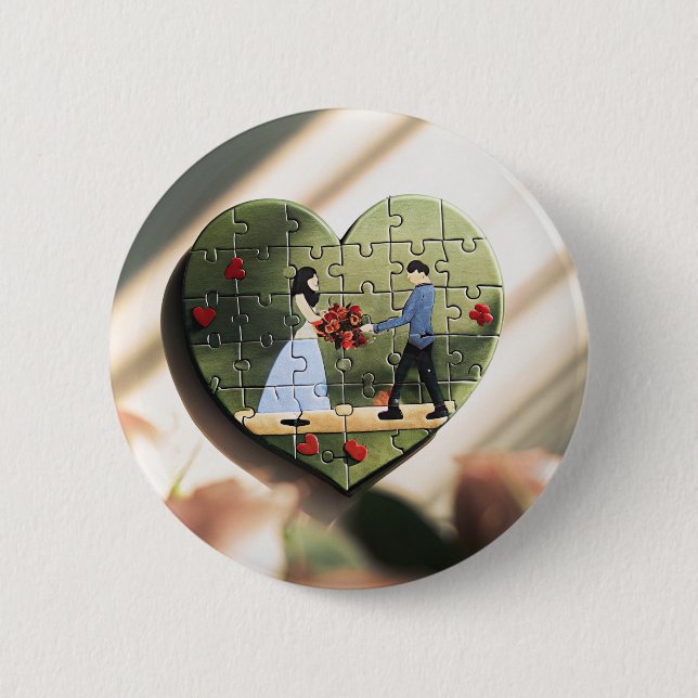 Romantischer Herz-Puzzle-Knopf Button (Vorderseite)
