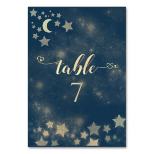 Romantischer Himmelsmond und Sternenkalligraphie Tischnummer