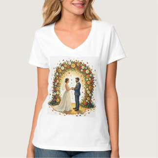 Romantischer Hochzeitsbogen Goldene Rosen Paar T-Shirt