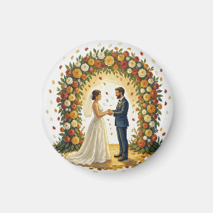 Romantischer Hochzeitsbogen mit goldenen Rosen für Magnet