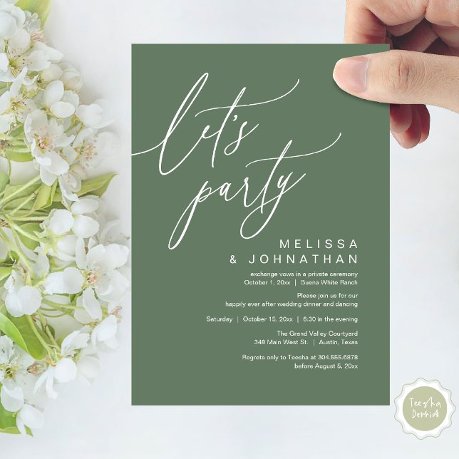Romantischer Hochzeitstanz, Party Einladung (Let's Party, Romantic Charm Wedding Dinner Dancing Lunch Brunch Invitation Card PDF Sage Green)