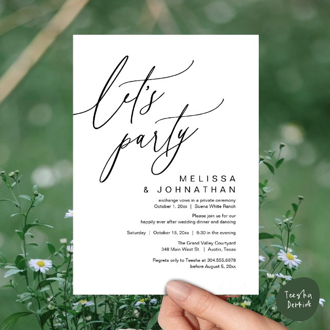 Romantischer Hochzeitstanz, Party Einladung (Let's Party, Romantic Charm Wedding Dinner Dancing Lunch Brunch Invitation Card PDF White Black)