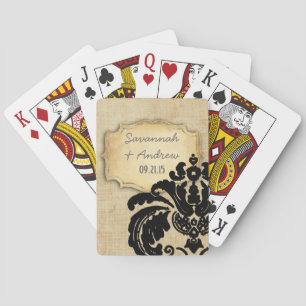 Romantischer Jute Vintage Gold Schwarz Damast Spielkarten