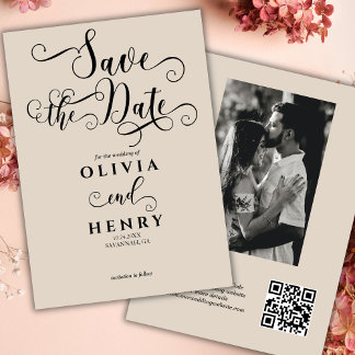 Romantischer Kalligrafie-Script-Foto QR-Code Save The Date