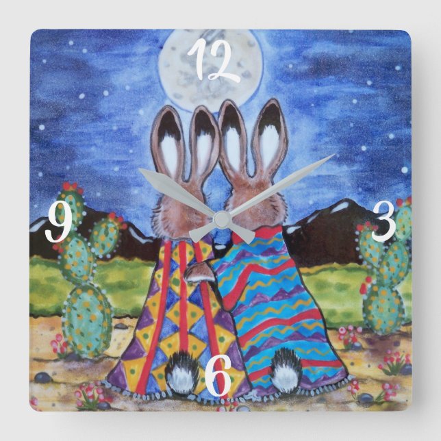 Romantischer Kaninchenmoon Südwestuhr Quadratische Wanduhr (Vorderseite)