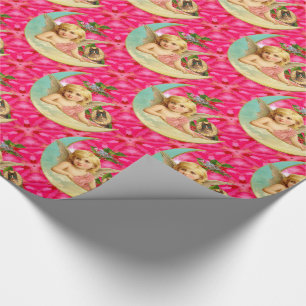 Romantischer kleiner Vintage-Engel mit Katze vikto Geschenkpapier