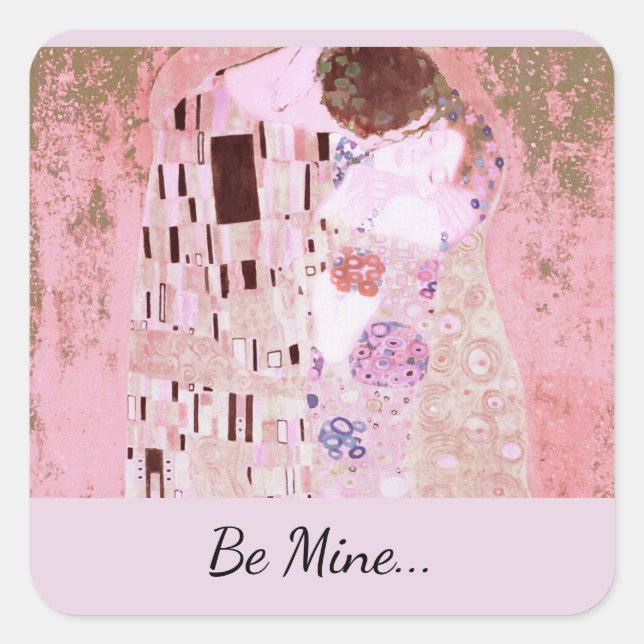 Romantischer Kuss in weichrosa Quadratischer Aufkleber (Vorderseite)