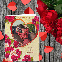 Romantischer Kuss Vintag Valentine Herz und Rose Karte