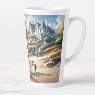 Romantischer Küsten-Cottage-Sonnenuntergangsspazie Milchtasse