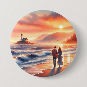 Romantischer Küsten-Sonnenuntergang-Leuchtturm-Spa Button