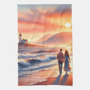 Romantischer Küsten-Sonnenuntergang-Leuchtturm-Spa Geschirrtuch