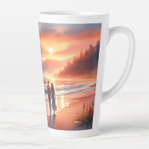 Romantischer Küsten-Sonnenuntergang-Leuchtturm-Spa Milchtasse