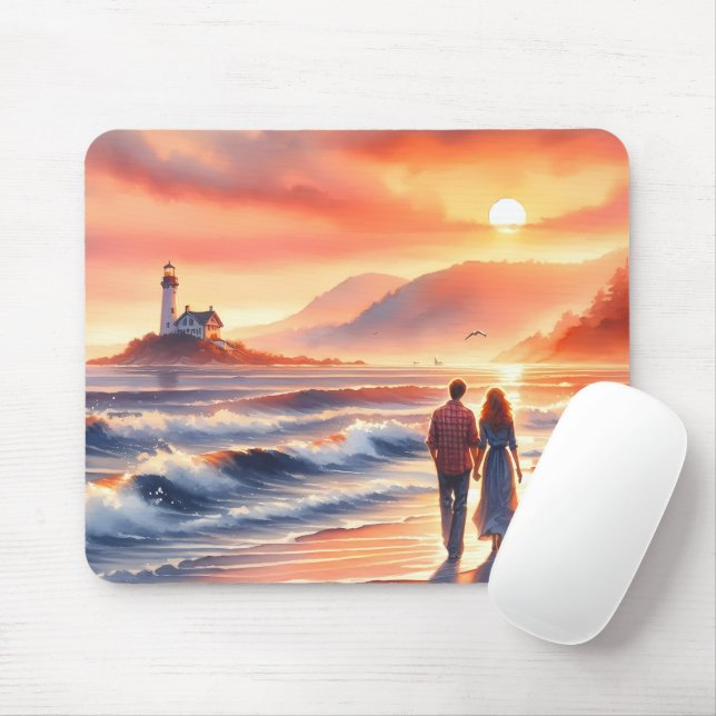 Romantischer Küsten-Sonnenuntergang-Leuchtturm-Spa Mousepad (Mit Mouse)