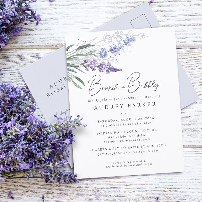 Romantischer Lavendel Brautparty Einladungspostkarte (Romantic Lavender Floral Watercolor Bridal Shower Invitation Postcard)