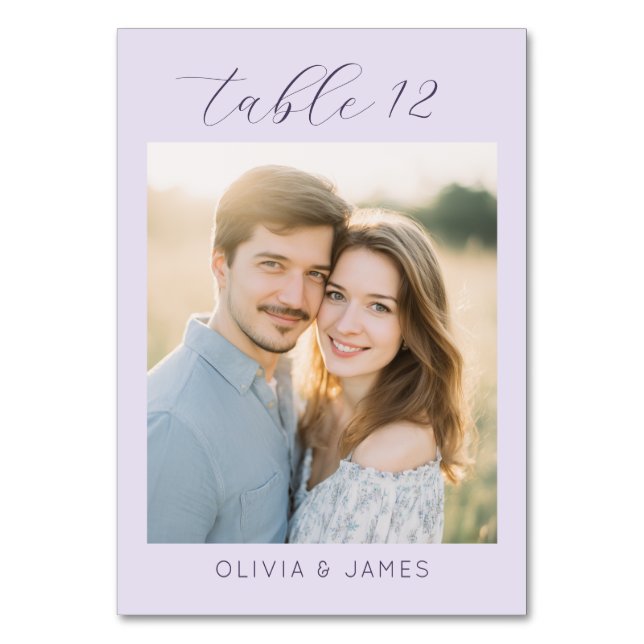 Romantischer Lavendel Elegantes Foto Tischnummer (Vorderseite)