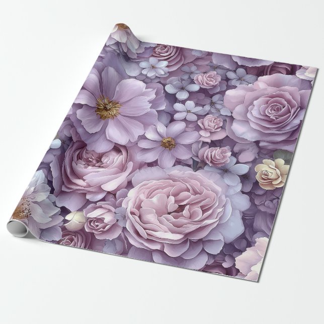 Romantischer Lavendel und Blütenfarbe Geschenkpapier (Ungerollt)