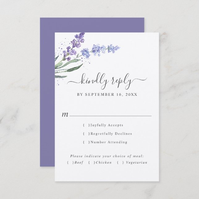 Romantischer Lavendel | Wahl des Essens RSVP Karte (Vorne/Hinten)