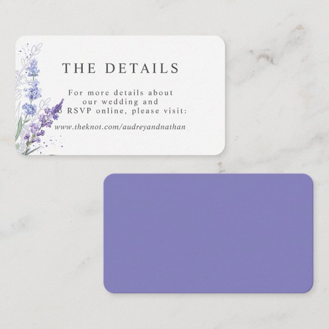 Romantischer Lavendel Wasserfarbendetails Begleitkarte (Vorne/Hinten)