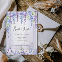 Romantischer Lavendel Wisteria Save the Date