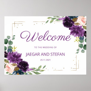 Romantischer Lavender Blue Floral Wedding Begrüßun Poster