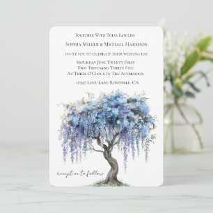 Romantischer lila blühender Hochzeitsbaum Einladung