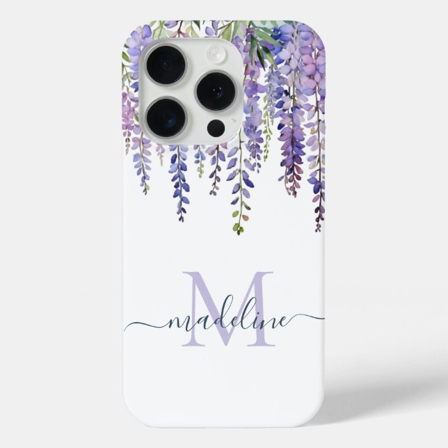 Romantischer Lilac Wisteria Monogram Script Name Case-Mate iPhone Hülle (Rückseite)
