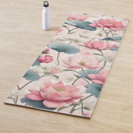 Romantischer Lotus in Rosa, Creme und Weich Grün Yogamatte