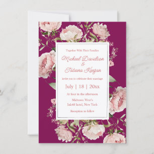Romantischer Magenta-Rosé Botanischer Hochzeitston Einladung