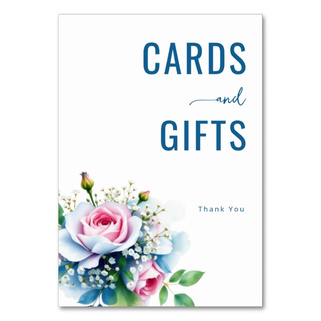 Romantischer mariner Wasserfarben-Blumenstrauß Tischnummer (Vorderseite)