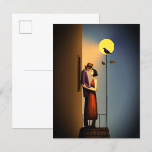 Romantischer Mondlichtbalkon - Vintage Noir Liebe Postkarte