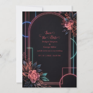 Romantischer Neon-Blumen-Hochzeitsbogen-Glanz Einladung