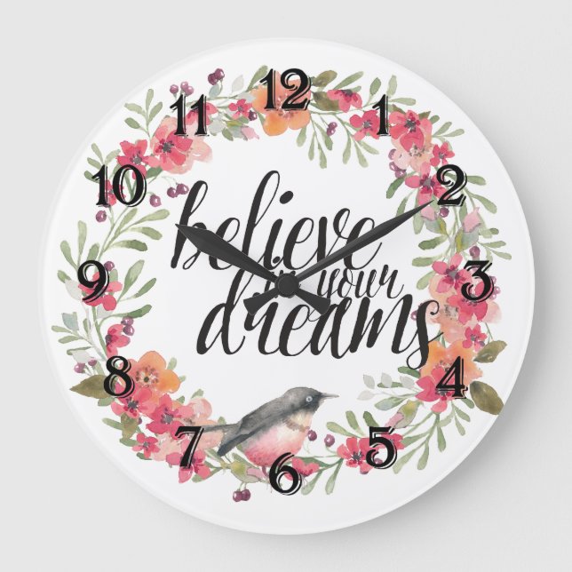 Romantischer Oleander Bird Pink Floral Dream Große Wanduhr (Vorderseite)