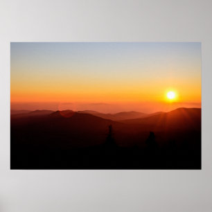 Romantischer orangefarbener Sonnenuntergang im Geb Poster