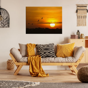 Romantischer orangefarbener Sonnenuntergang mit fl Poster