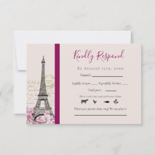 Romantischer Pariser Eiffelturm Rosa Blüten Burgun RSVP Karte