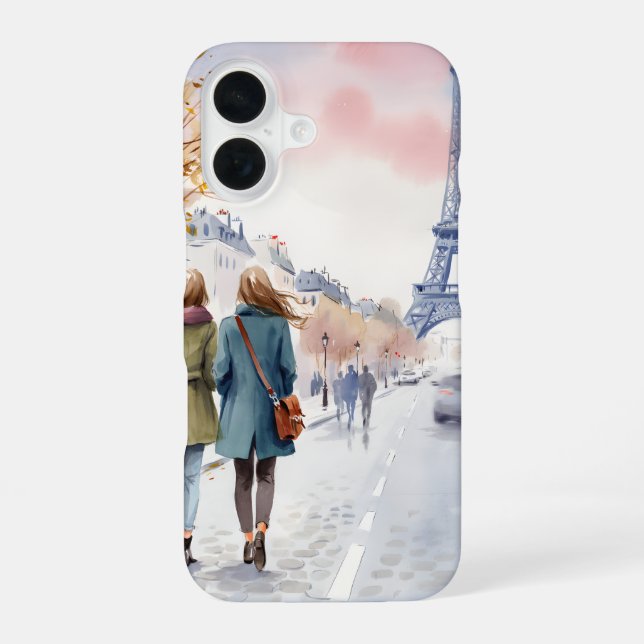 Romantischer Pariser Straßenszene-Druck iPhone 16 Hülle (Rückseite)