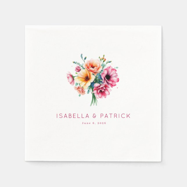 Romantischer Pastell-Aquarell-Blumenstrauß Serviette (Vorderseite)