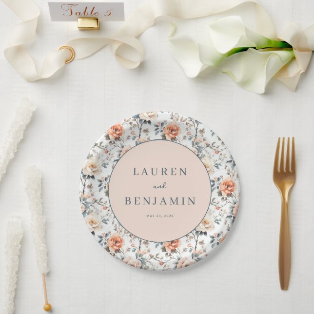 Romantischer Pastell-Blumengarten Pappteller (Hochzeit)