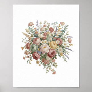 Romantischer pastellfarbener Blumenleinwanddruck Poster