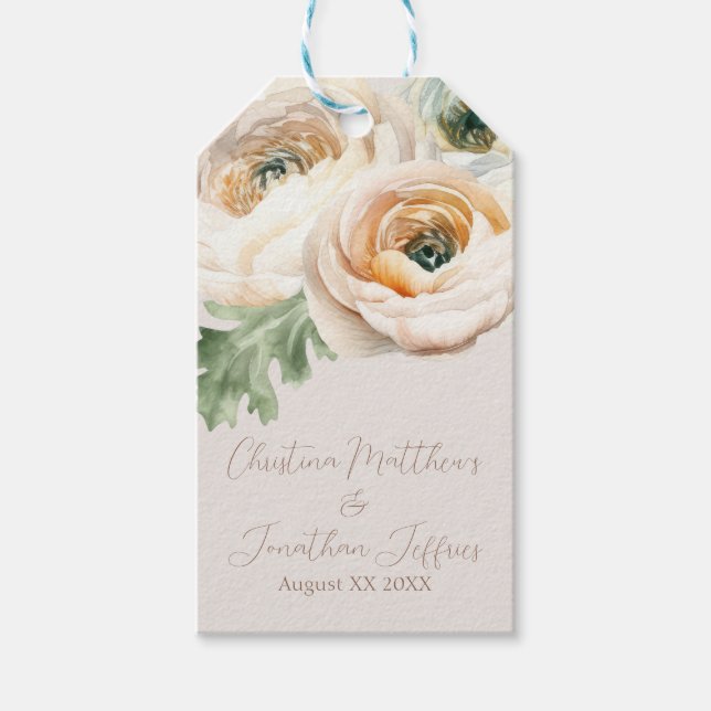 Romantischer Peach Ranunculus auf Elfenbein Geschenkanhänger (Vorderseite)
