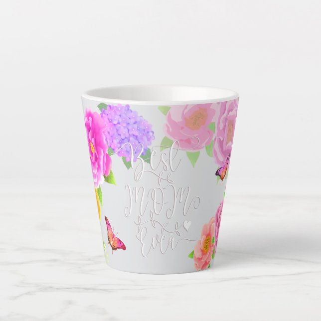Romantischer Pfingstrosengarten Beste Mutter Grau Milchtasse (Vorderseite)