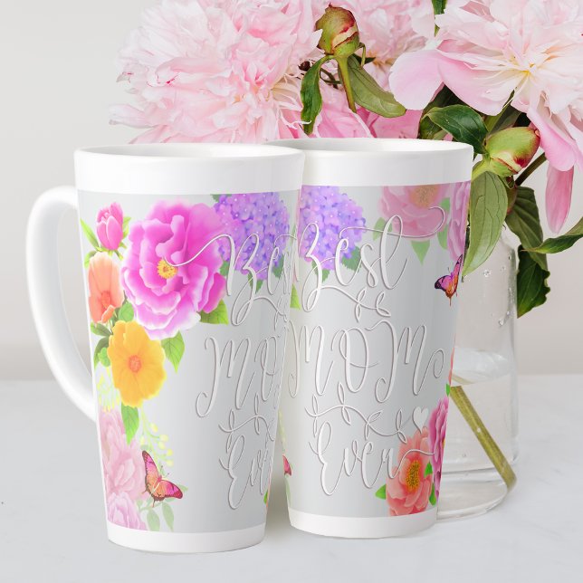 Romantischer Pfingstrosengarten Grau Beste Mutter Milchtasse (Romantic Peonies Best Mom Ever Latte Grey Mug.)