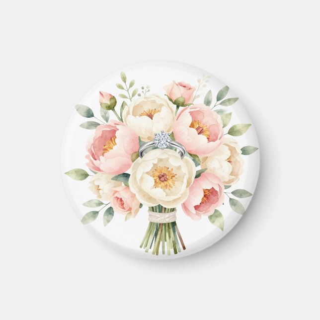 Romantischer Pfingstrosenstrauß mit Diamantring Magnet (Vorne)