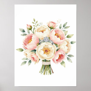 Romantischer Pfingstrosenstrauß mit Diamantring Poster
