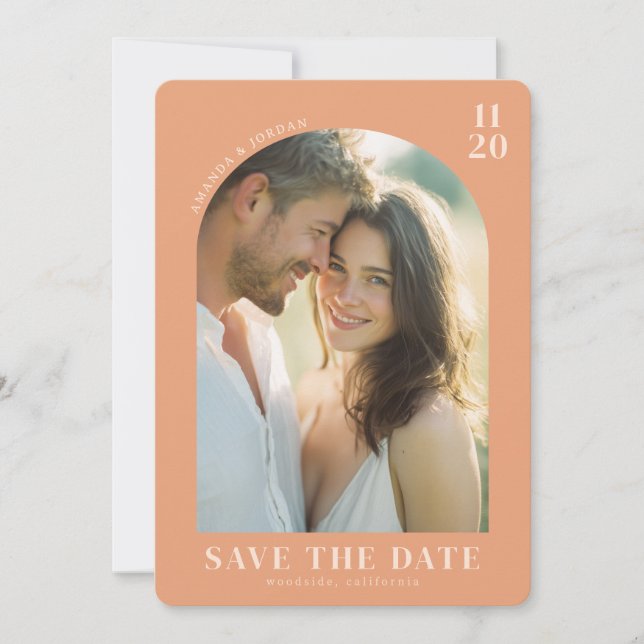 Romantischer Pfirsich Minimalistisches Foto Save The Date (Vorderseite)