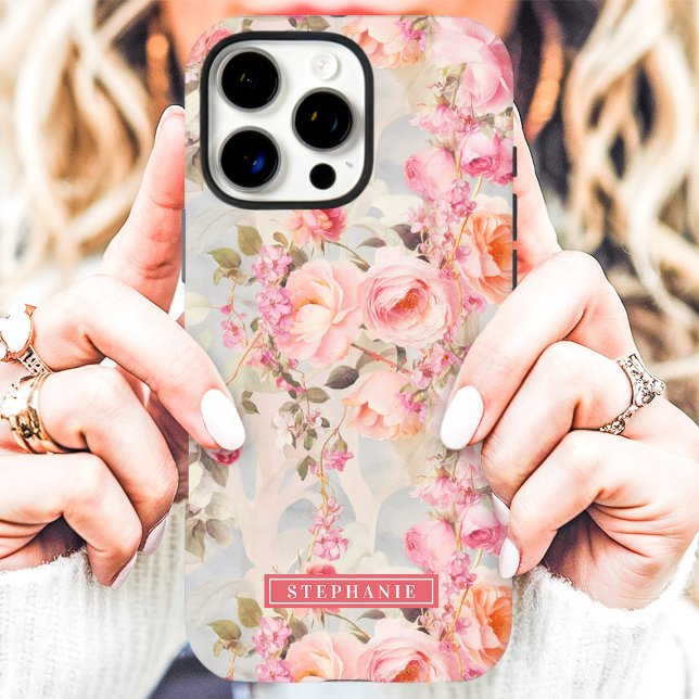 Romantischer Pfirsich und rosa Blumenname Case-Mate iPhone Hülle (Von Creator hochgeladen)