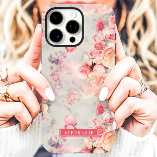 Romantischer Pfirsich- und Rosafarbener Blumenname iPhone 16 Pro Max Hülle